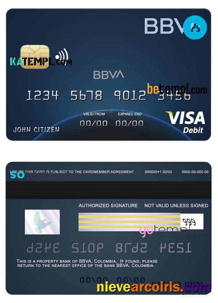 Colombia BBVA bank visa debit card